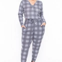 Curvy Sense Plus Size Aliza Plaid Lounge Set - Gray 10 Curvy Sense Plus Size Aliza Plaid Lounge Set - Gray