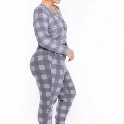 Curvy Sense Plus Size Aliza Plaid Lounge Set - Gray 12 Curvy Sense Plus Size Aliza Plaid Lounge Set - Gray