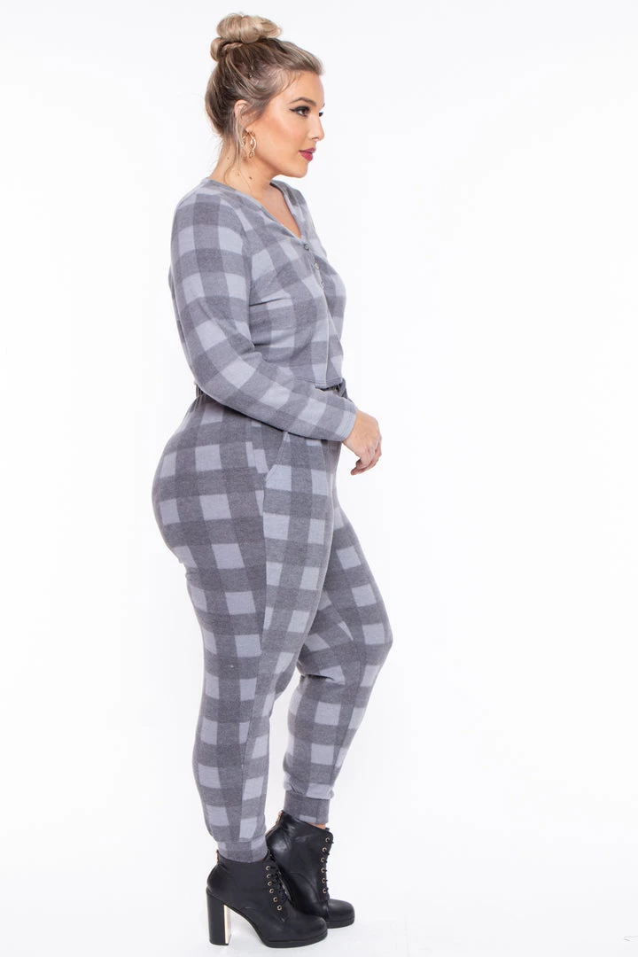 Curvy Sense Plus Size Aliza Plaid Lounge Set - Gray 7 Curvy Sense Plus Size Aliza Plaid Lounge Set - Gray