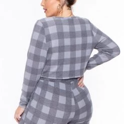 Curvy Sense Plus Size Aliza Plaid Lounge Set - Gray 13 Curvy Sense Plus Size Aliza Plaid Lounge Set - Gray