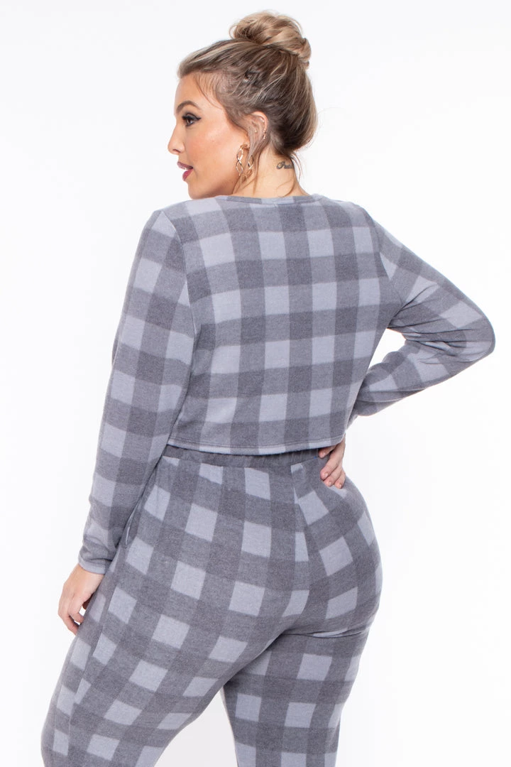 Curvy Sense Plus Size Aliza Plaid Lounge Set - Gray 8 Curvy Sense Plus Size Aliza Plaid Lounge Set - Gray
