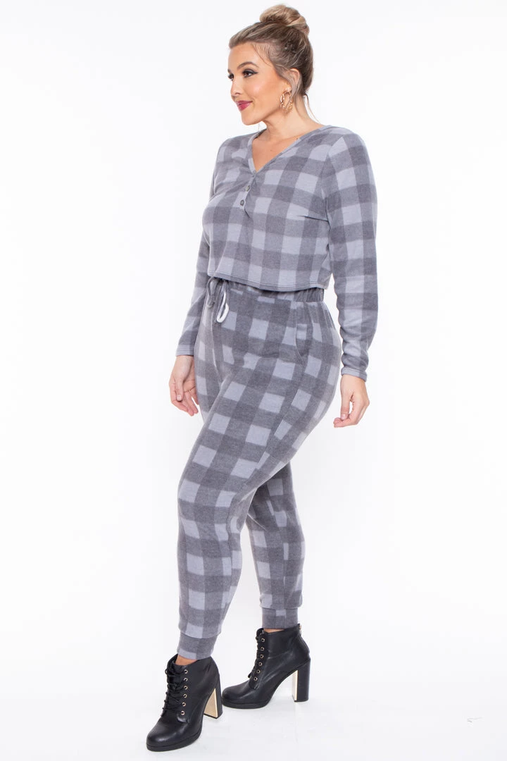 Curvy Sense Plus Size Aliza Plaid Lounge Set - Gray 6 Curvy Sense Plus Size Aliza Plaid Lounge Set - Gray