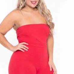 Curvy Sense Plus Size Alessa Cut Out Jumpsuit- Red