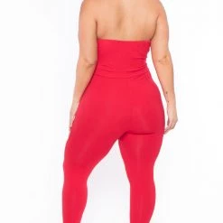 Curvy Sense Plus Size Alessa Cut Out Jumpsuit- Red