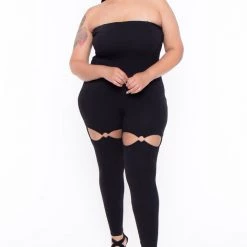 Curvy Sense Plus Size Alessa Cut Out Jumpsuit- Black