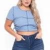 Curvy Sense Plus Size Adria Ruched Top - Blue Tops