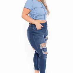 Curvy Sense Plus Size Adria Ruched Top - Blue Tops