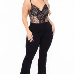 Haute Monde Back In Stock Plus Size Aisha Leopard Bodysuit - Black