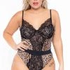 Haute Monde Back In Stock Plus Size Aisha Leopard Bodysuit - Black