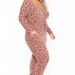 Curvy Sense Plus Size Amber Animal Print Jumpsuit - Rust Party Jumpsuilts