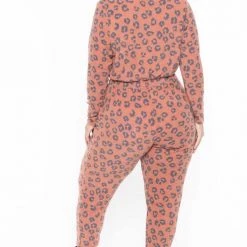 Curvy Sense Plus Size Amber Animal Print Jumpsuit - Rust Party Jumpsuilts