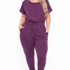 Curvy Sense Party Jumpsuilts Plus Size Jessi Keyhole Jumpsuit - Plum