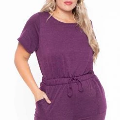 Curvy Sense Party Jumpsuilts Plus Size Jessi Keyhole Jumpsuit - Plum