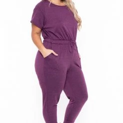 Curvy Sense Party Jumpsuilts Plus Size Jessi Keyhole Jumpsuit - Plum