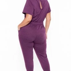 Curvy Sense Party Jumpsuilts Plus Size Jessi Keyhole Jumpsuit - Plum