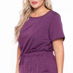 Curvy Sense Party Jumpsuilts Plus Size Jessi Keyhole Jumpsuit - Plum