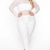 J OUR Plus Size 14K Sheer Mesh Rhinestone Jumpsuit - White