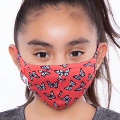Curvy Sense Kids Washable Fun Patterns Face Mask ( Ages 4 - 11 ) - Butterfly Coral