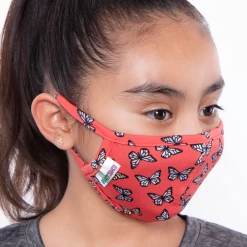 Curvy Sense Kids Washable Fun Patterns Face Mask ( Ages 4 - 11 ) - Butterfly Coral