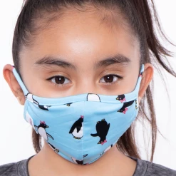 Curvy Sense Kids Washable Fun Patterns Face Mask ( Ages 4 - 11 ) - Penguin Blue
