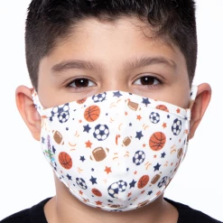 Curvy Sense Face Masks Kids Washable Fun Patterns Face Mask ( Ages 4 - 11 ) - Sports Ivory