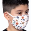 Curvy Sense Face Masks Kids Washable Fun Patterns Face Mask ( Ages 4 - 11 ) - Sports Ivory