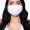 Curvy Sense Decorative Rhinestones Mesh Cover For Face Masks - White