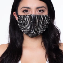 Curvy Sense Decorative Rhinestones Mesh Cover For Face Masks - Black