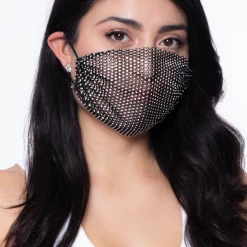 Curvy Sense Decorative Rhinestones Mesh Cover For Face Masks - Black