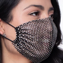 Curvy Sense Decorative Rhinestones Mesh Cover For Face Masks - Black