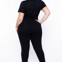 Curvy Sense Plus Size Alondra Cross Front Jumpsuit - Black Party Jumpsuilts