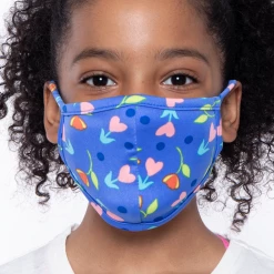 Curvy Sense Kids Washable Fun Patterns Face Mask ( Ages 4 - 11 ) - Tulip Hearts