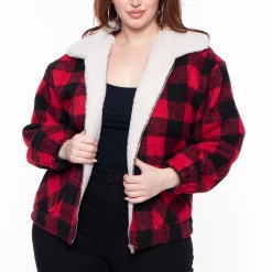 26 International Inc Plus Size Liz Buffalo Plaid Zip-up Jacket - Red