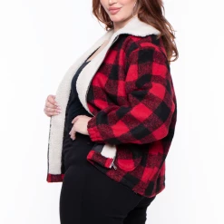 26 International Inc Plus Size Liz Buffalo Plaid Zip-up Jacket - Red