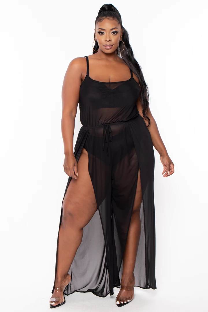 Curvy Sense Party Jumpsuilts Plus Size Cami Mesh Coverup Jumpsuit - Black 3 Curvy Sense Party Jumpsuilts Plus Size Cami Mesh Coverup Jumpsuit - Black