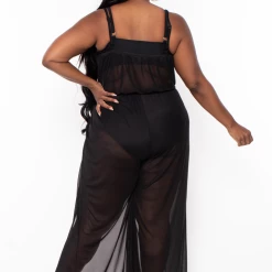 Curvy Sense Party Jumpsuilts Plus Size Cami Mesh Coverup Jumpsuit - Black 11 Curvy Sense Party Jumpsuilts Plus Size Cami Mesh Coverup Jumpsuit - Black