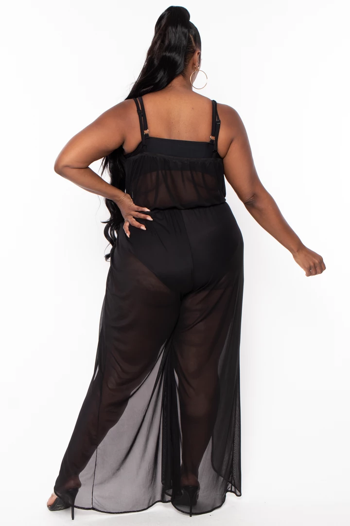 Curvy Sense Party Jumpsuilts Plus Size Cami Mesh Coverup Jumpsuit - Black 7 Curvy Sense Party Jumpsuilts Plus Size Cami Mesh Coverup Jumpsuit - Black