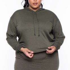 Curvy Sense Essential Mix Plus Size Alberta Cropped Hoodie - Olive