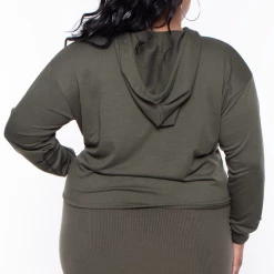 Curvy Sense Essential Mix Plus Size Alberta Cropped Hoodie - Olive