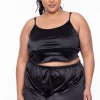 Curvy Sense Plus Size Amirah Satin Slip Set - Black Matching Sets