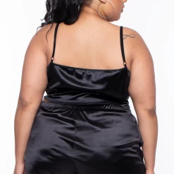 Curvy Sense Plus Size Amirah Satin Slip Set - Black Matching Sets
