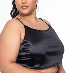 Curvy Sense Plus Size Amirah Satin Slip Set - Black Matching Sets