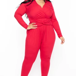 Bluebell Plus Size Alicia Draped Jumpsuit - Red Party Jumpsuilts
