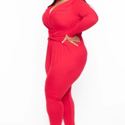 Bluebell Plus Size Alicia Draped Jumpsuit - Red Party Jumpsuilts