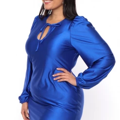 Curvy Sense Plus Size Jaqueline Keyhole Dress - Royal Blue
