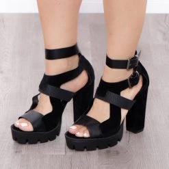 Cape Robbin B-52 Textured Caged Platform Heels - Black Footwear