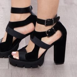 Cape Robbin B-52 Textured Caged Platform Heels - Black Footwear