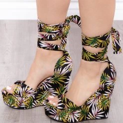 JP Originals Palma Tropical Print Wedges - Black
