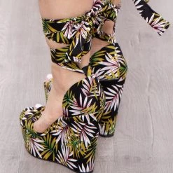 JP Originals Palma Tropical Print Wedges - Black