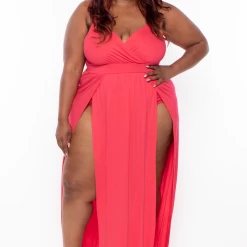 Bluebell Dresses Plus Size Arianna M-Slit Maxi Dress - Coral